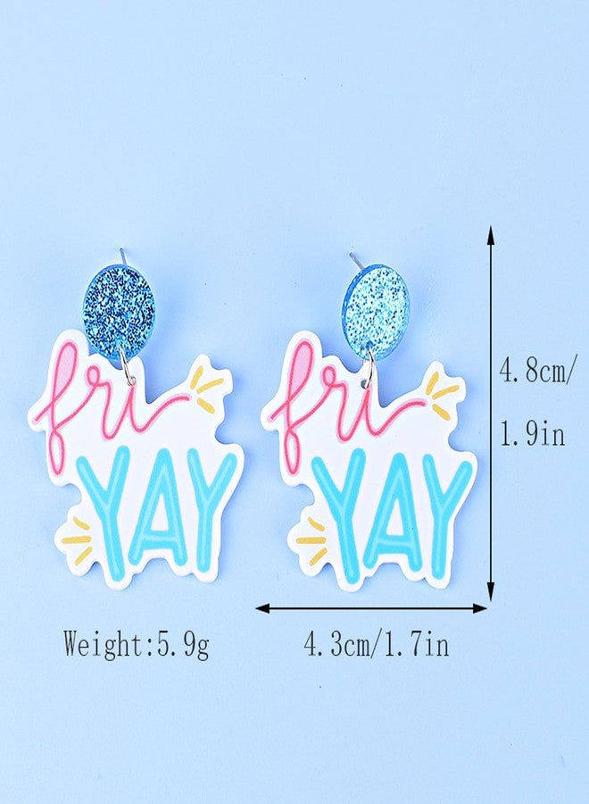 POYAMUSE Fri-Yay Letter Dangle Earrings for Women - Fun Acrylic Teacher Appreciation Earrings for Back to School and Good Friday Gifts-blue pink - Image 2